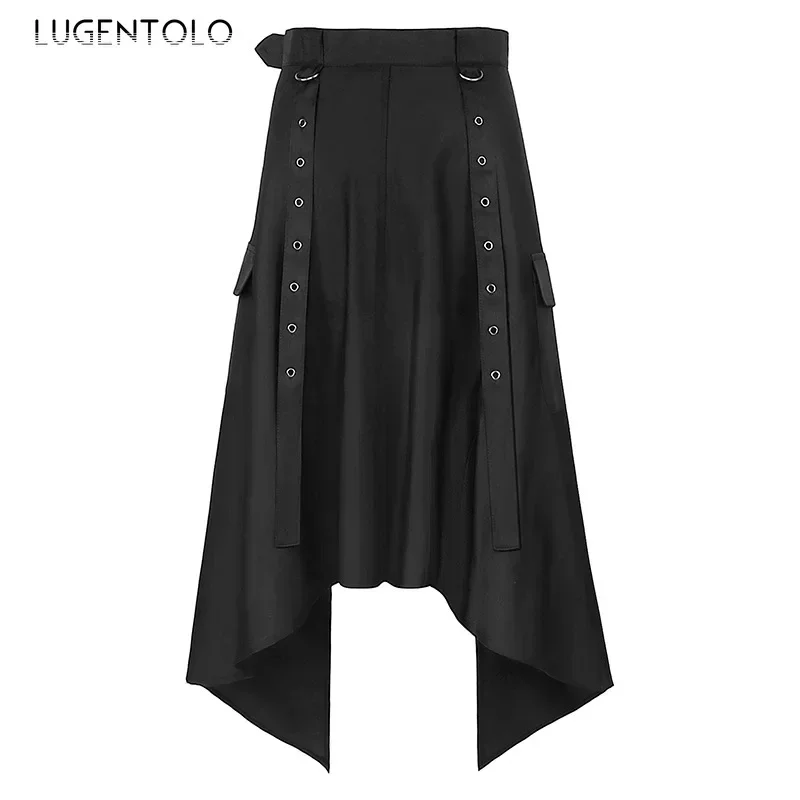 Men Dark Rock Skirt Punk Steam Gothic Party Fashion Solid New Large Size Men's Personality Black Rivet Asymmetric Half Skirts 4