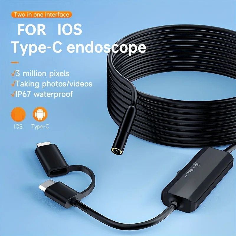 Endoscope Camera With Light For iPhone iPad IOS & Android Type-c Waterproof Borescope Industry Soft Wire Inspection Mini Camera 2