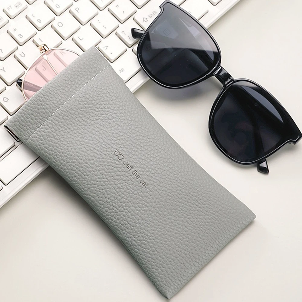 Glasses Case Women's Lychee PU Leather Glasses Storage Bag Automatic Closed Cover Soft Eyewear Pouch Data Cable Organiser 2024 3