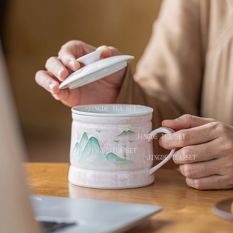 Ceramic Hand-painted Tea Cup Tea Separation Office White Porcelain Water Cup Filter Mug Drinking Water Utensils Porcelana