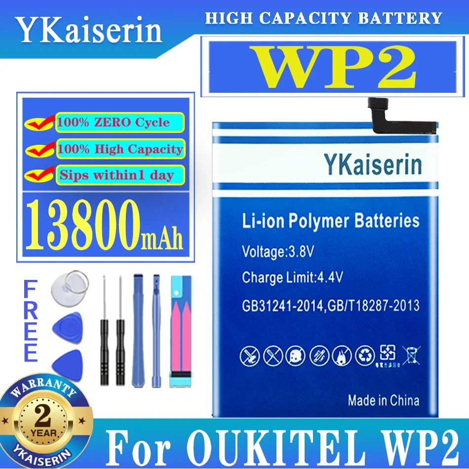 

YKaiserin WP2 13800mah Replacement Battery for OUKITEL WP 2 High Capacity Battery + Free Tools