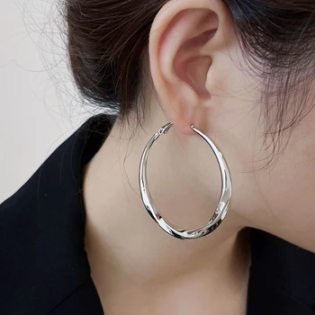 925 Silver Needle Korean Fashion Big Circle Drop Earrings For Women Metal Jewelry 2025 Trending New Women's Hoop Earrings Brinco