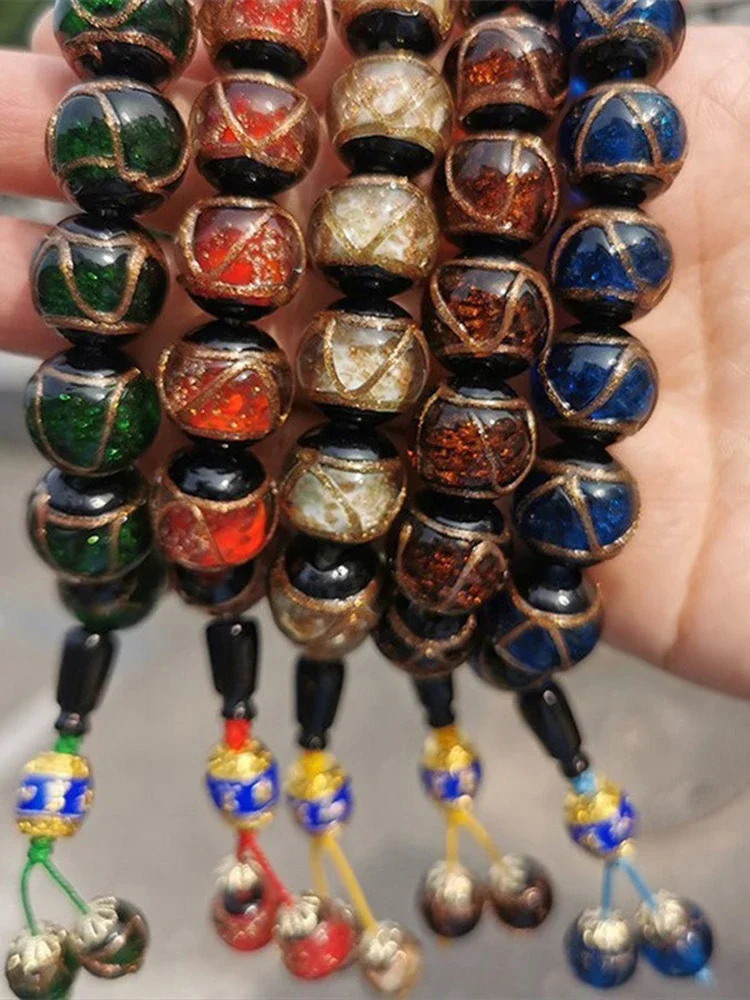 

Пекинские благовония, цветные глазурованные шармы, браслет, многокруглая ручная нить, фарфор, красный, зеленый, Платиновый, богатство, удача