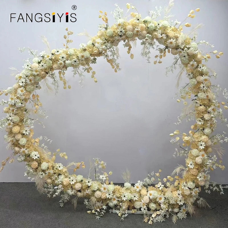 

Luxury 5DLight yellow Floral Arrangement With Heart-Shaped Frame Wedding Backdrop Decor Flower Stand Party Arch Prop Stage decor