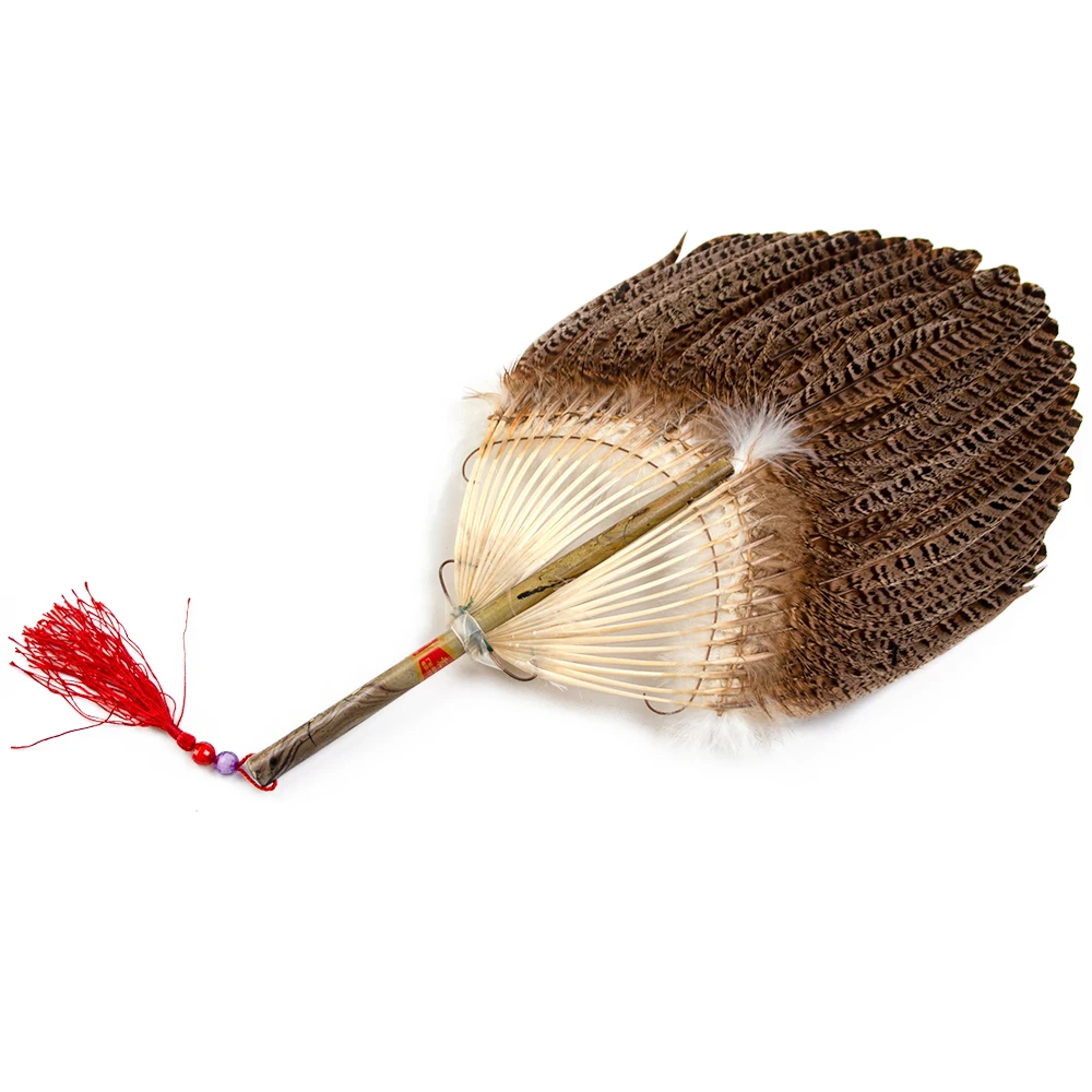 

Chinese Style Zhuge Liang Fan Female Pheasant Feathers Hand Fans Personalized Bamboo Fan for Retro Party Dance Decoration
