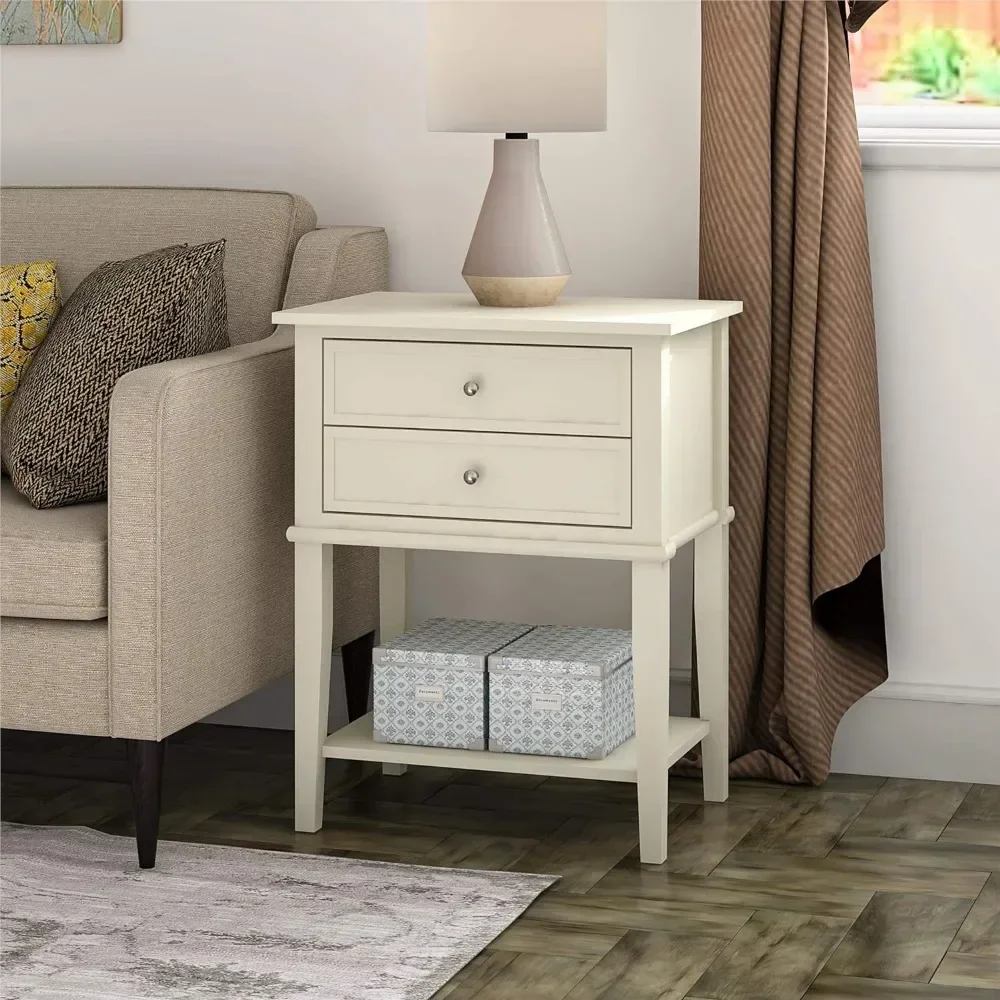 Franklin 2 Drawers, Soft White Accent Table Bedroom Furniture Nightstands for Bedroom