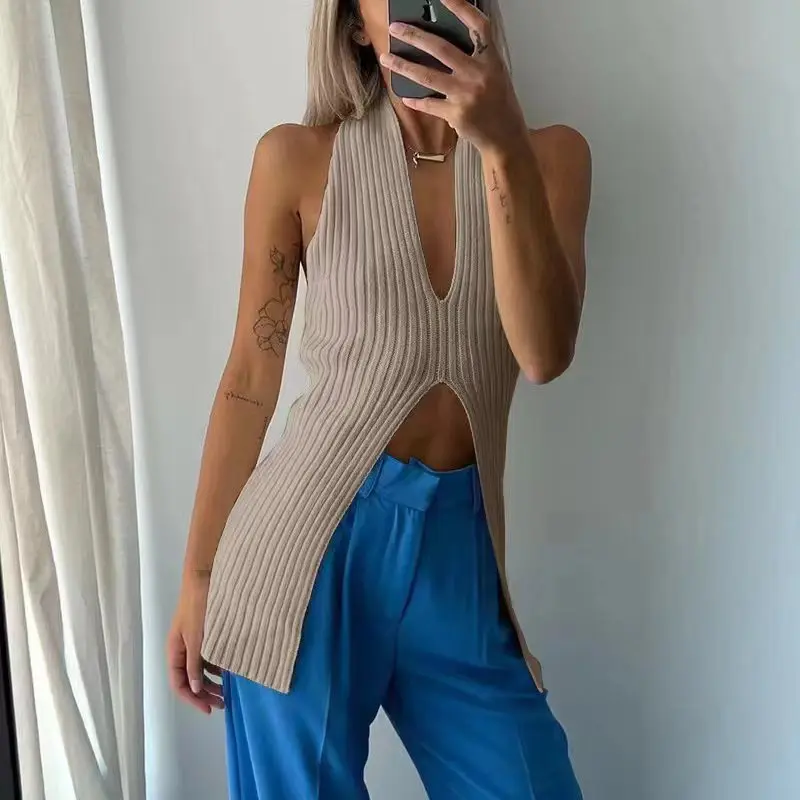 Spring and Summer New Women's Neck Vest Fashionable Women's Slim Fit Sexy Elegant Backless Sleeveless Top