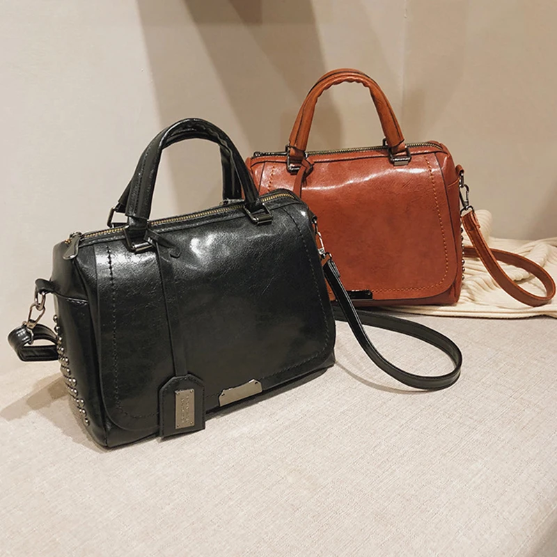 Vintage Rivet Handbags PU Leather Women Bag Sequined Shoulder Bag Designer Women Leather Handbags Luxury Ladies HandBag