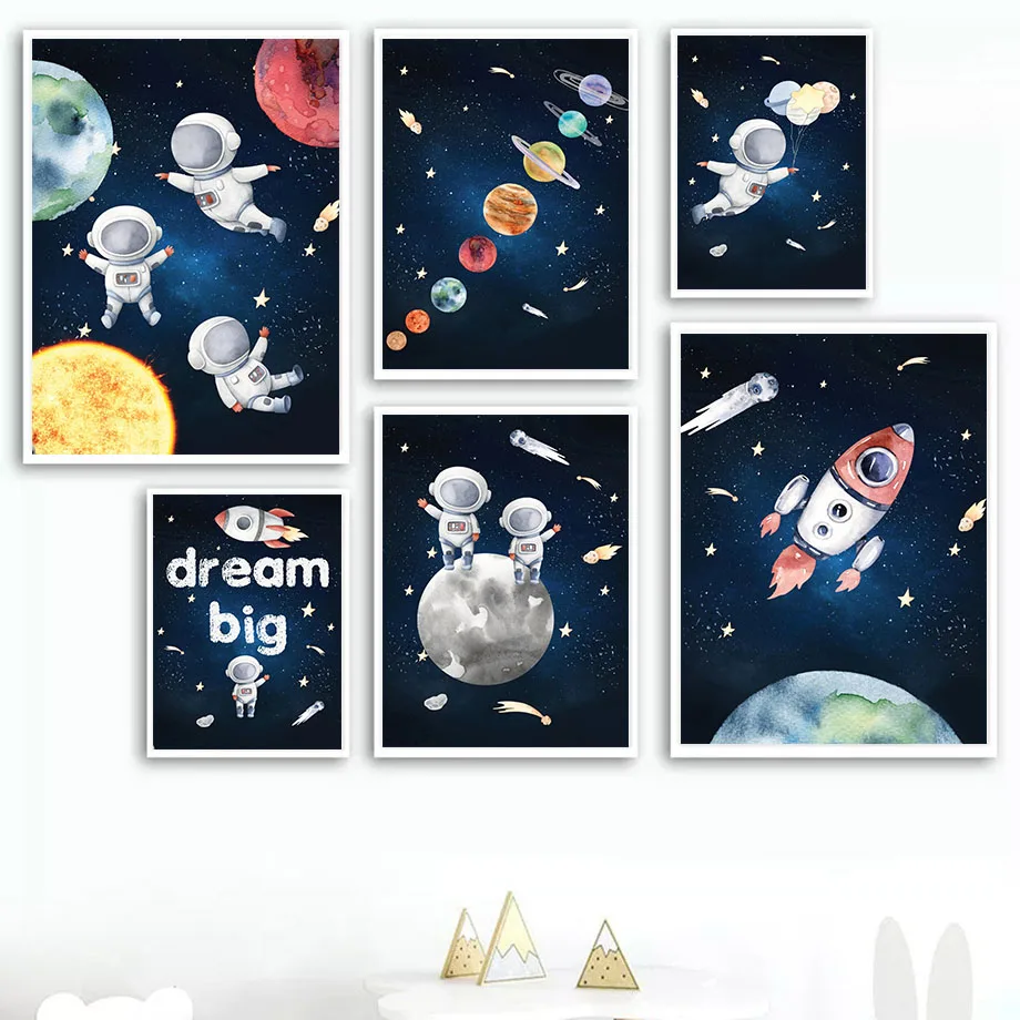 

Space Planet Rocket Astronaut Star Nursery Wall Art Canvas Painting Nordic Poster And Prints Boho Pictures Baby Kids Room Decor