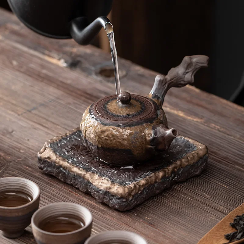 Heart Sutra Pot Tray Japanese Gilding Iron Glaze Small Size Stoneware Water Storage Tea Table Mat wooden serving tray tea tray tea set