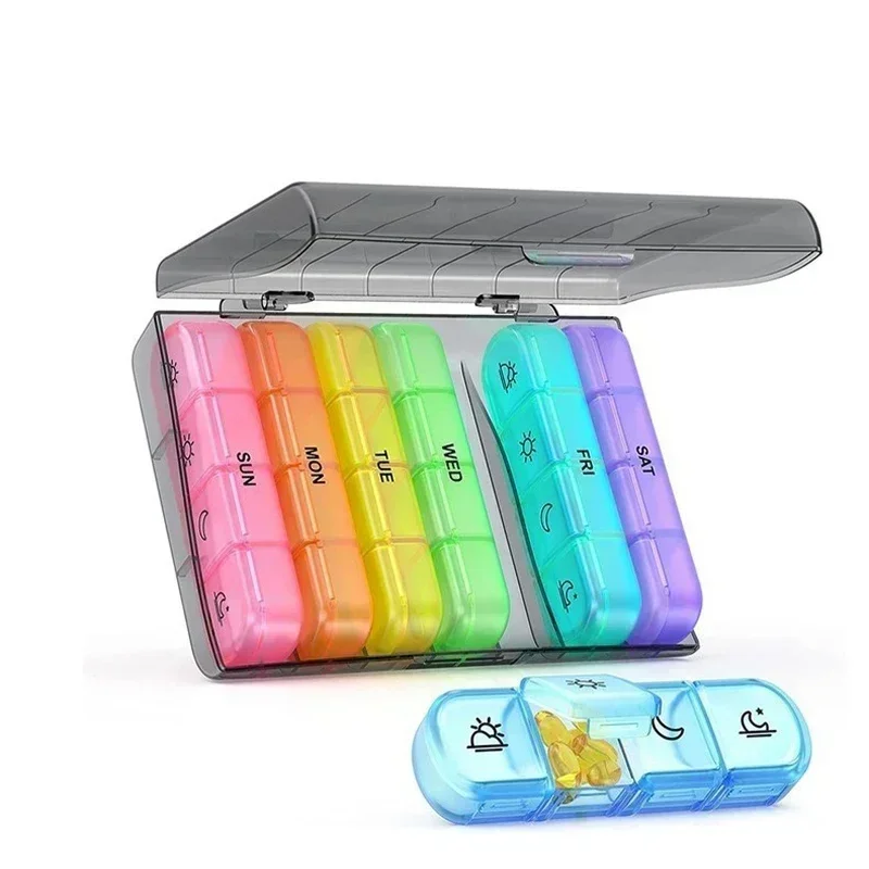 Pill Cases Box Organizer 7 Days 28 Grids 4 Times Portable Travel with Large Compartments for Vitamins Medicine Fish Oils