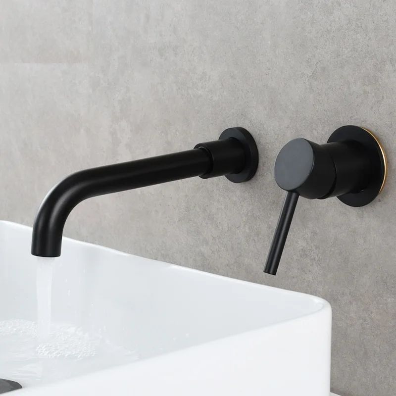 

Stainless Steel Into The Wall Type Cold And Hot Basin Faucet Dark Turn Faucet Wash Wash Basin Embedded Faucet