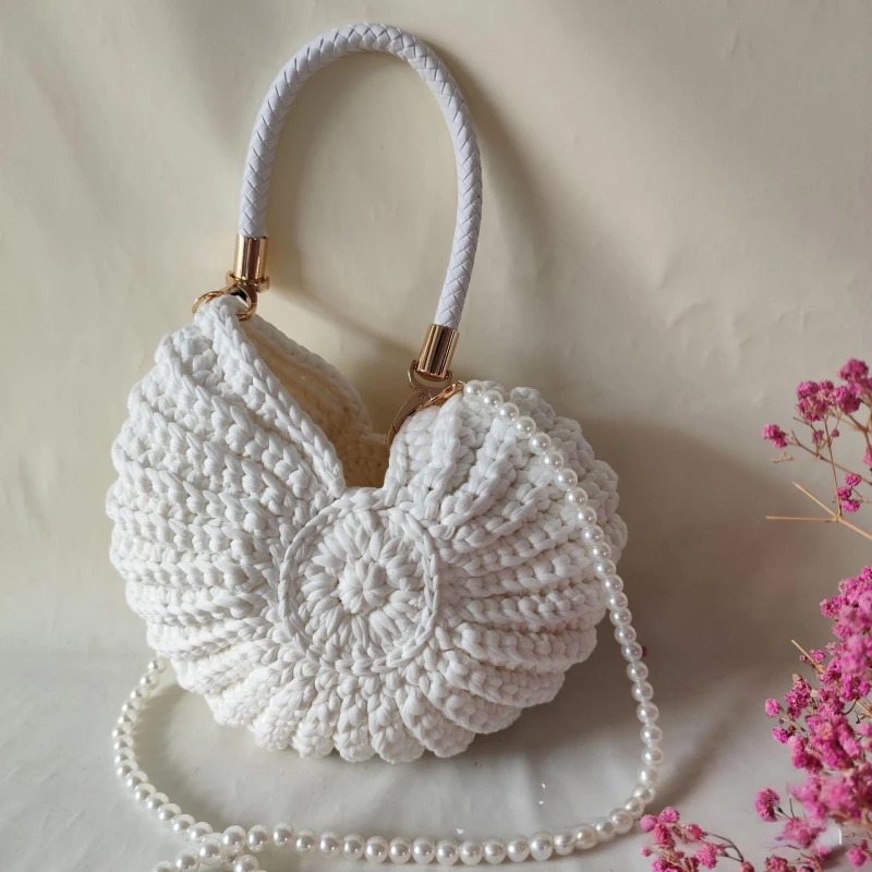 รูปสินค้า Conch Shellถักโครเชต์Crossbodyไหล่กระเป๋า,Pearl Chain Handmadeทอกระเป๋าผู้หญิง,Elegantที่ละเอียดอ่อนน่ารักกระเป๋าขนาดกะทัดรัด