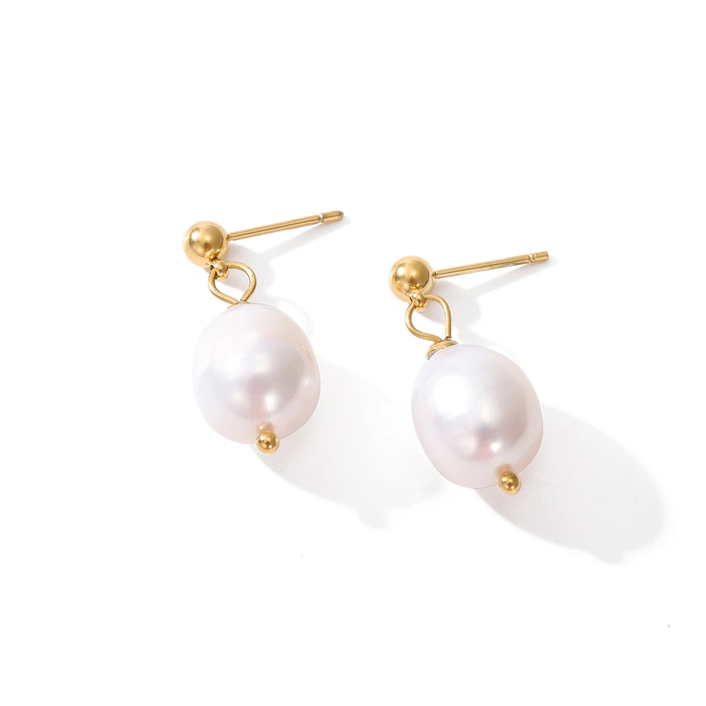 Stainless Steel Natural Freshwater Pearl Shaped Pendant Earrings for Women drop earrings dangle earrings pearl earrings pendant earrings
