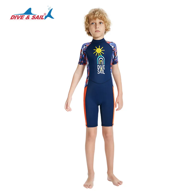 Children's Swimsuit Boys Girls Kid's Quick Drying Short Sleeved One Piece Sun Protection Swimming Surfing Snorkeling Diving Suit