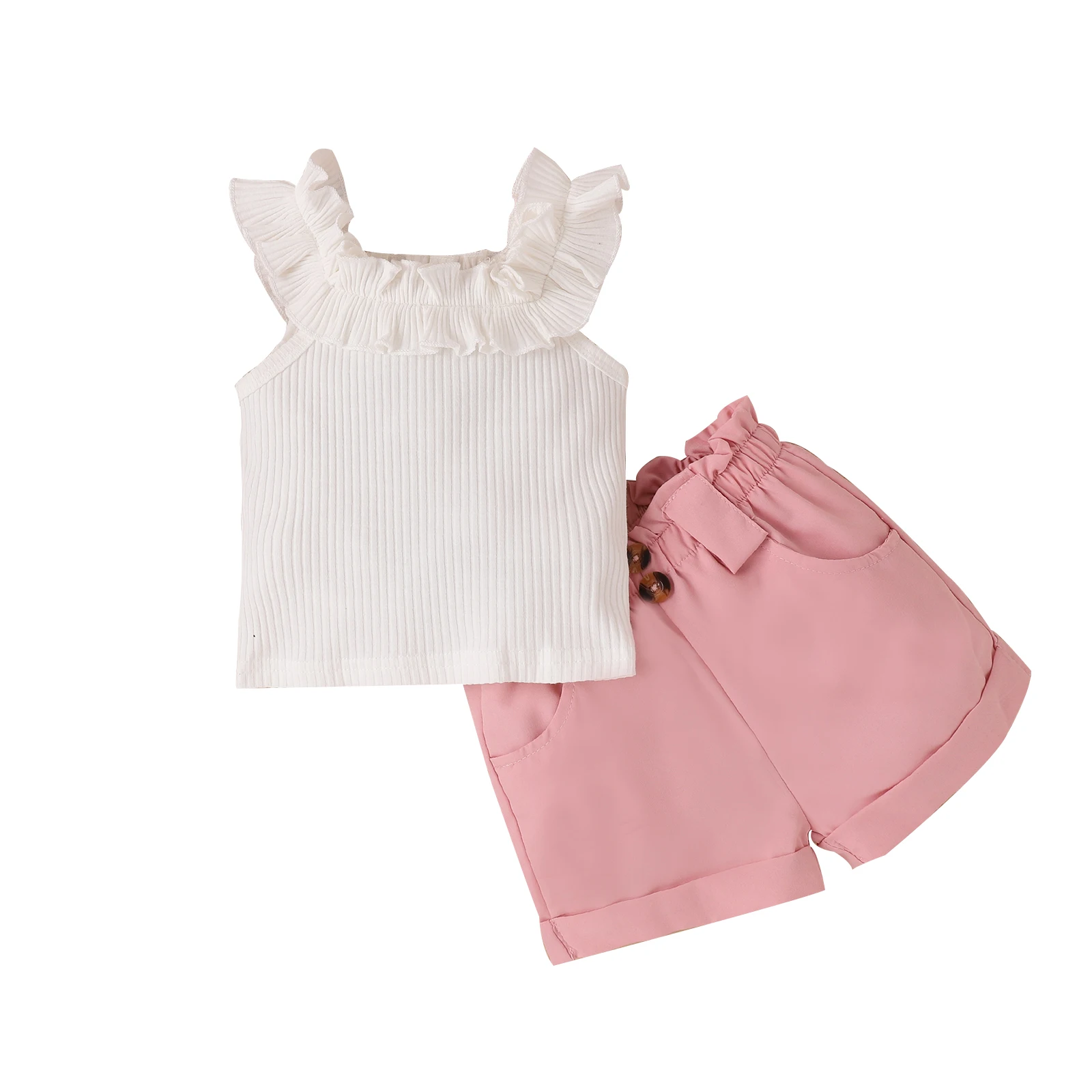 Summer Kids Clothes Girls Outfits White Sleeveless Ruffle Ribbed Vest Tops  Shorts Cute Party Baby Clothing 1-5 Years - Children's Sets - AliExpress