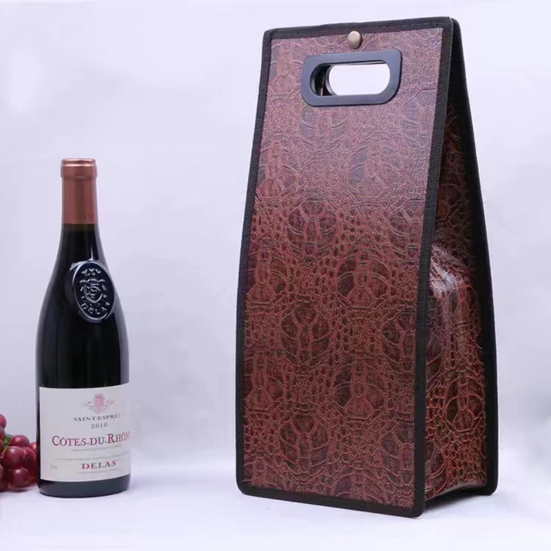 Double PU Leather Red Wine Bag Red Wine Folding Bag, Gift Box Box with Handles Reusable Carriers Handbag