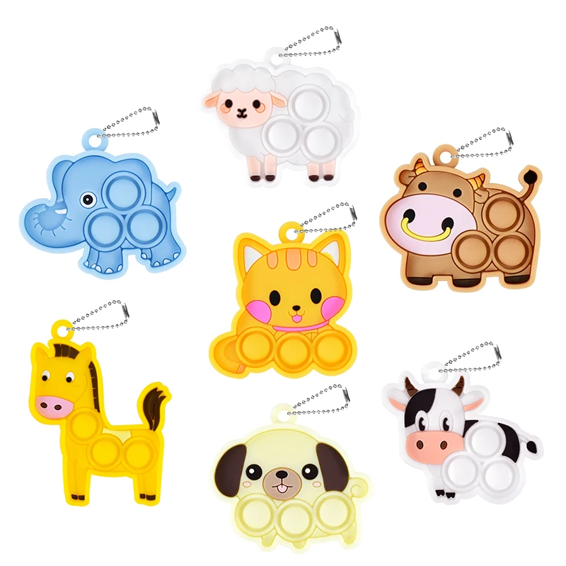 7/14/21Pcs Cartoon Animal Pop Keychain Small Toys Kids Birthday Party Favors Guest Gift Goodie Bag Pinata Filler Baby Shower
