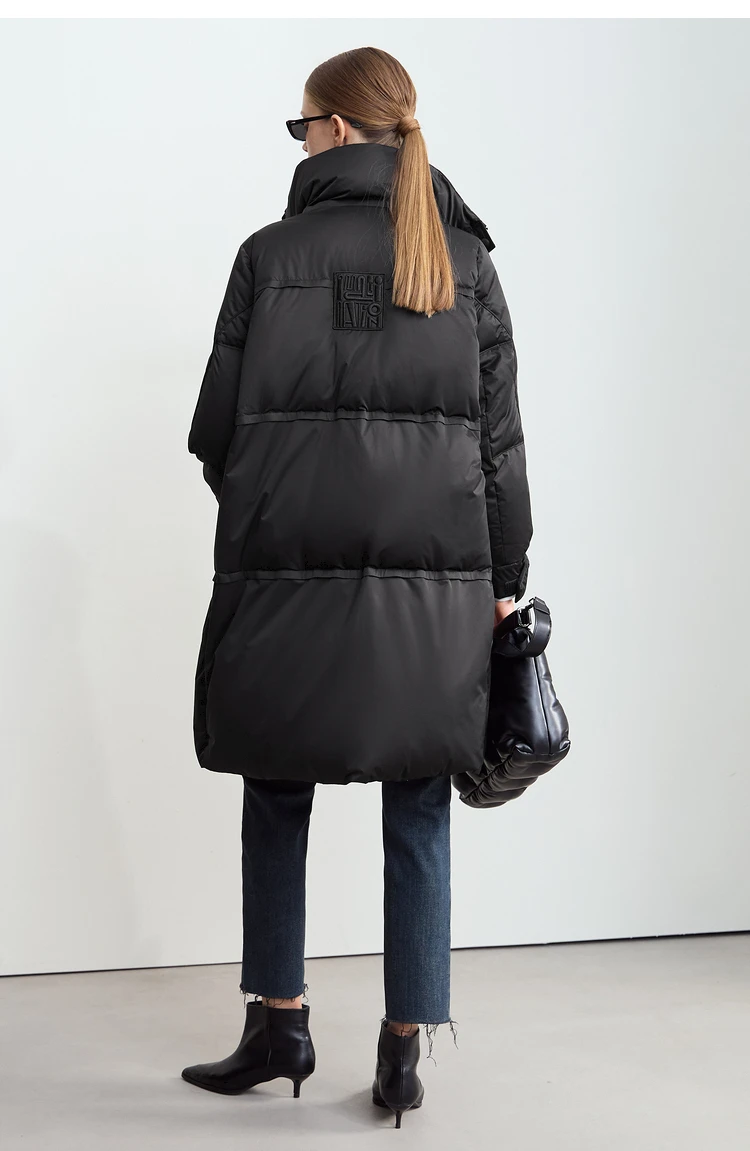 Amii 2024 Winter New Women's Velcro Loose Coat Top Warm Stand-up Collar Letter Embroidered Seal Zipper Down Jacket 12444103