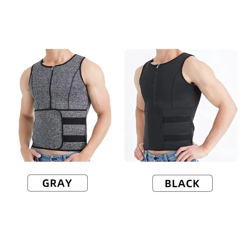Men Neoprene Shapers Vest Body Shaper Tank Tops L XL XXL Black Gray Waist Training Slim Weight Loss Zipper Sauna Suit