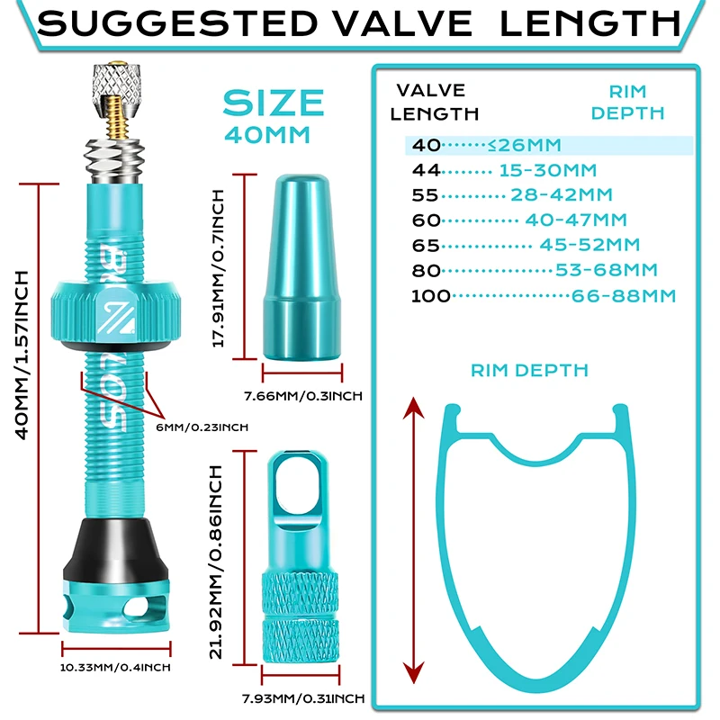 Description Picture 4 of item2PC BUCKLOS Bike Tubeless Presta Valves CNC Aluminum Alloy 40/44/55/60mm Road Bike F/V Valves Bicycle Presta Tubeless Valve