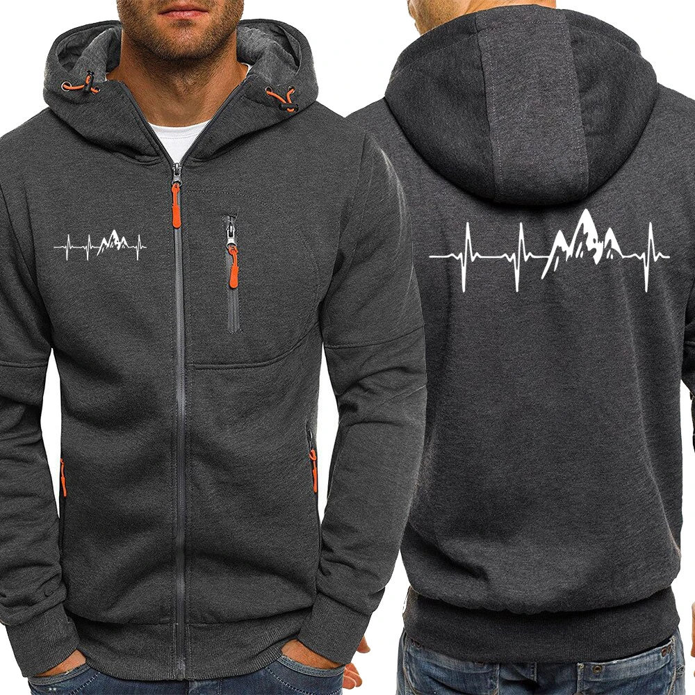 Divertente elettrocardiogramma picco uomo felpa con cerniera oversize autunno abiti moda allentata felpe con cerniera felpa con cappuccio hip hop_voghion.com