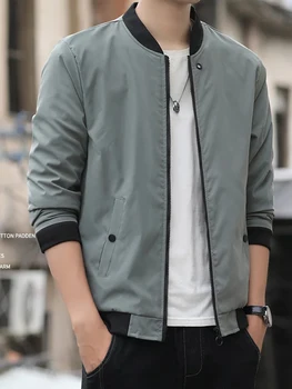 Giacca da cappotto da aviatore caldo freddo a maniche lunghe in tinta unita con cerniera per sport all'aria aperta antivento e tendenza casual da uomo 1