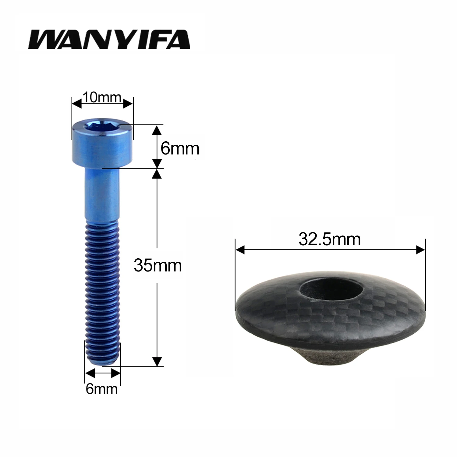 Titanium Bolt M6x35mm + 1 1/8" 3K Carbon Fiber Bike Stem Cap for Road Mountain Bike
