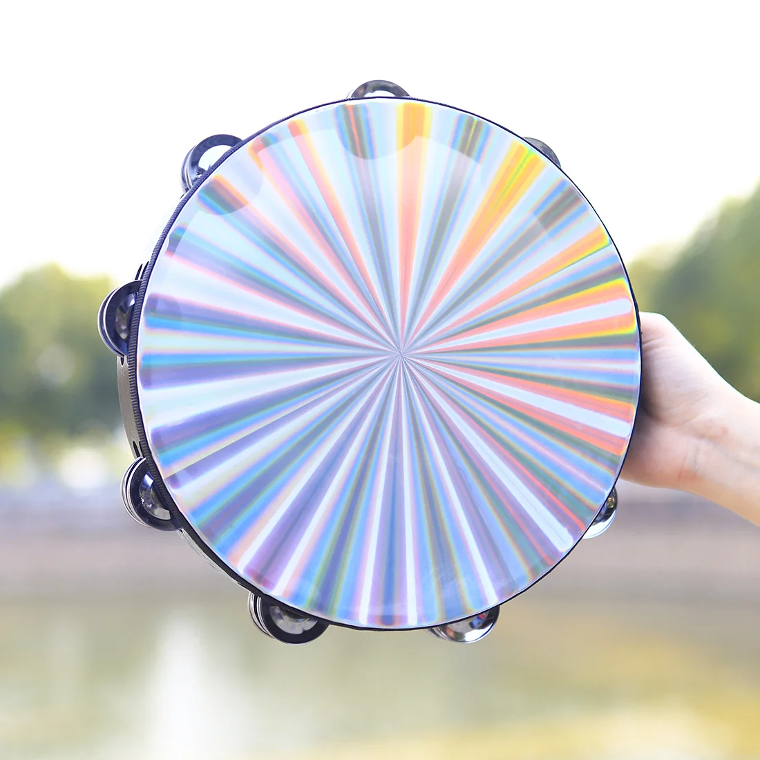 10 Inch Laser Tambourine Orff Musical Instruments Percussion Instrument for KTV Party Jingle Bell Hand Rattle Drum hand tambourine