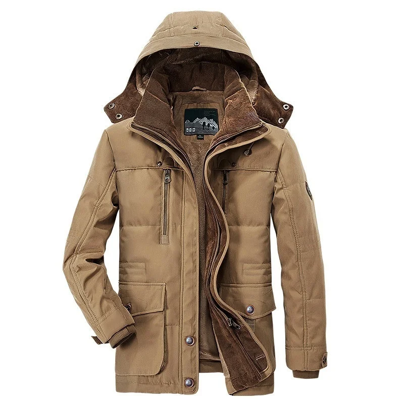 

M-7Xl Winter Men Jacktes Fleece Thicken Coats Multi-Pocket Hooded Jacket Casual Outerwear Plus Size Overcoat Casual Man Clothing