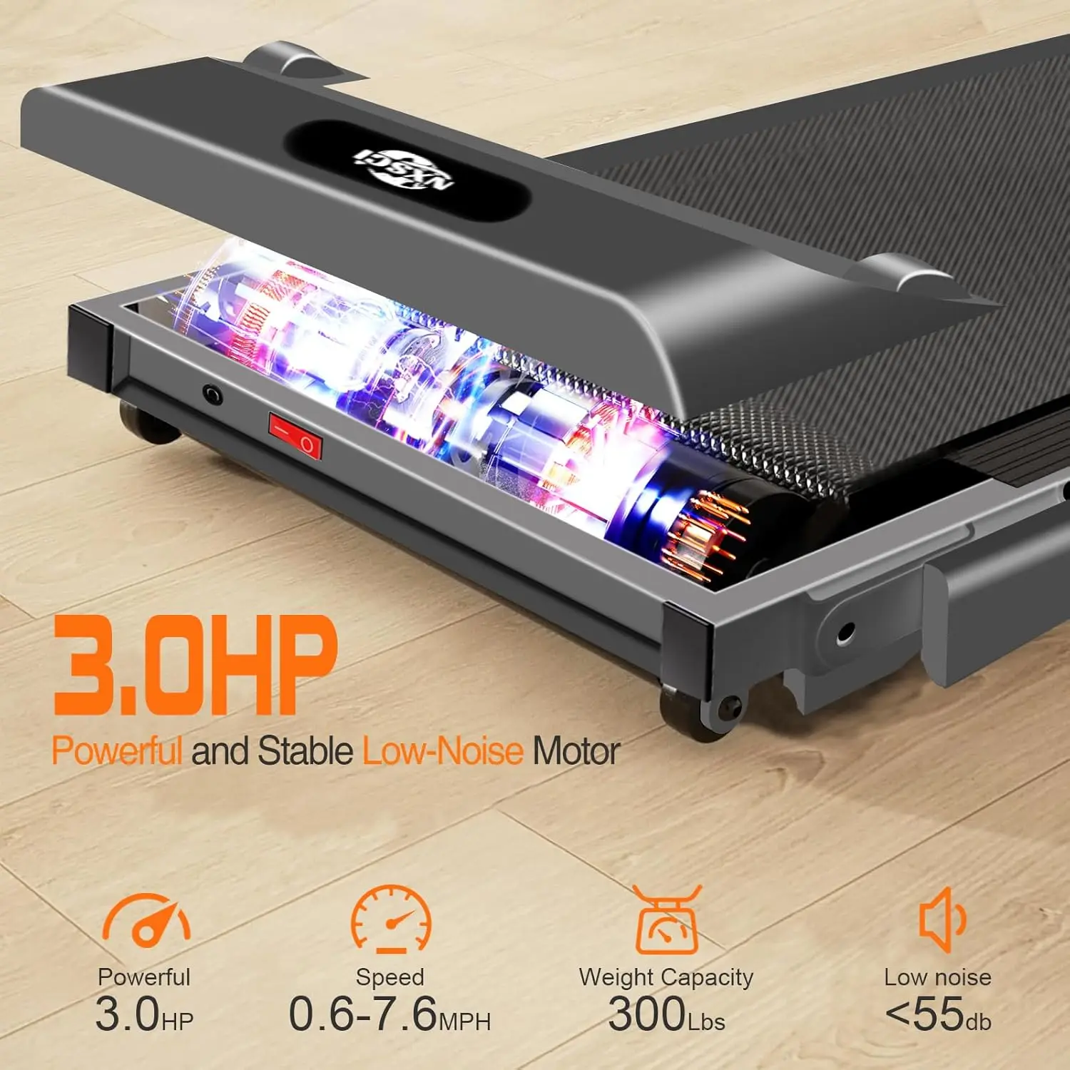 TOMILE Adjustable Folding Silent LED Treadmill Home Fitness Smart Wireless Control Electric Mini Walking Pad Treadmill