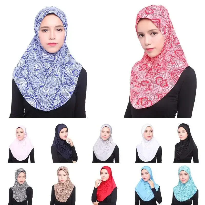 Hijab Headscarf One Piece Amira Hijab Muslim Women Print Head Scarf Wrap Shawl Pull On Ready To Wear Hijabs Islamic Niab Nikab Instant Headscarf