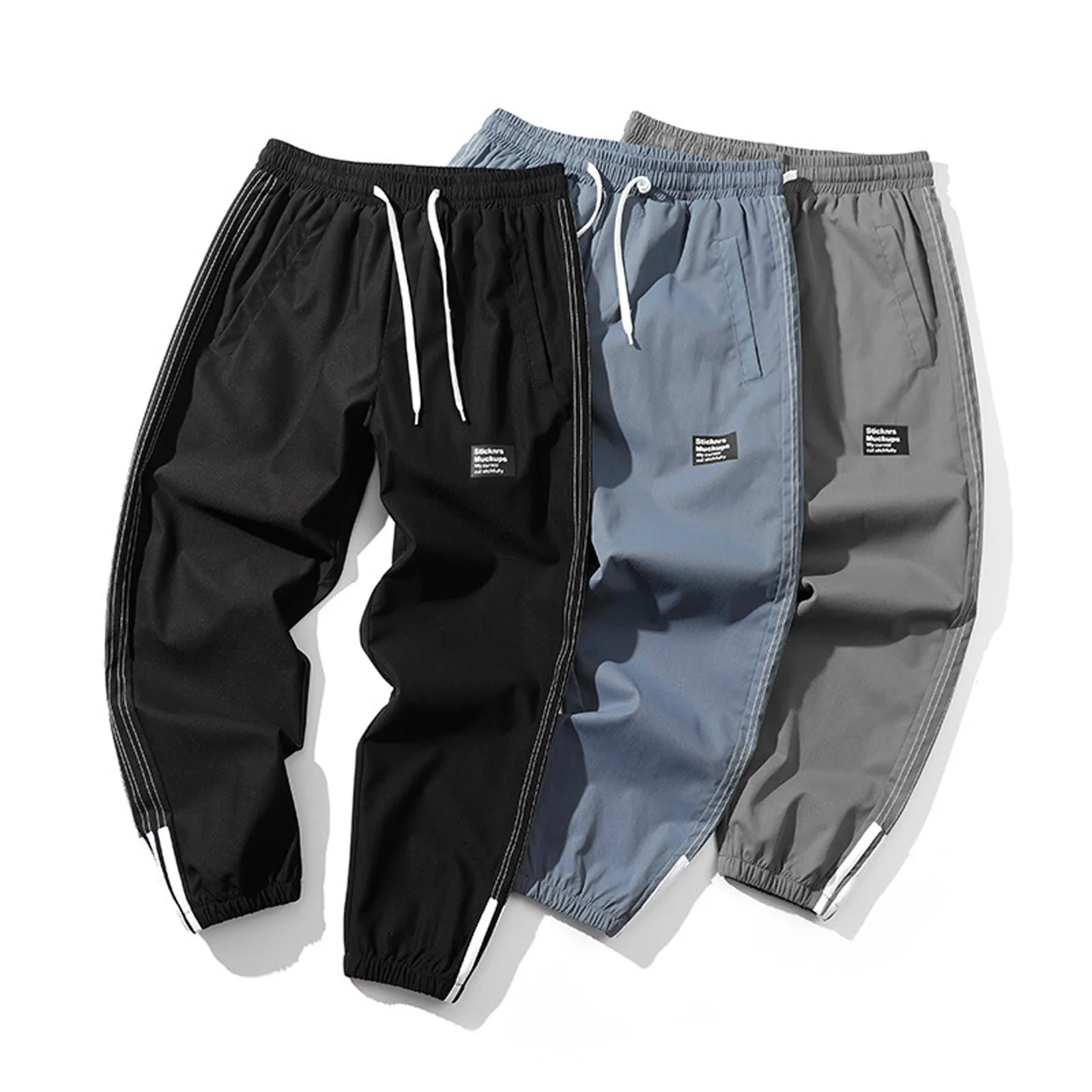 

Men's Casual Nine Minute Trousers New Fashion Plus Size Versatile Drawstring Elastic Waist Trousers Solid Colour Loose Sweatpant