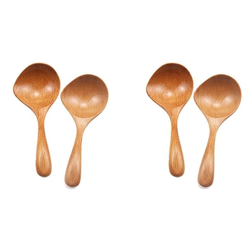 

4 Pcs Wooden Soup Ladle Long Handle Large Spoon Wood Scoop Kitchen Serving Spoon Rice Soup For Snacks,Fruit,Mixing Scoop