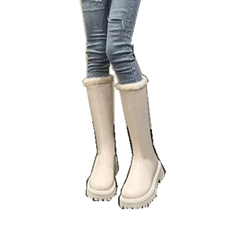 Winter Velvet Round Toe Thick Sole High Barrel Knight Boots for warmth and knee length boots Fashion Casual comfort Plus Size 42