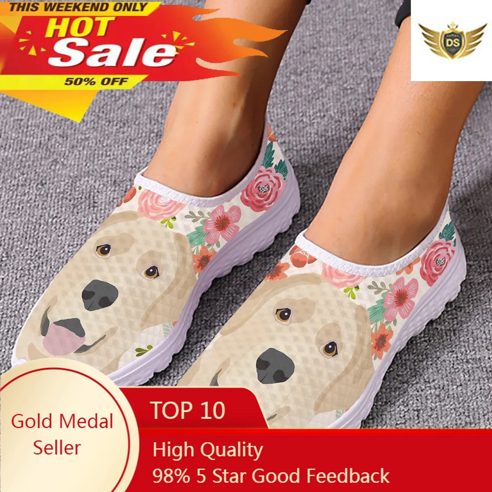 Cute Cartoon Golden Retriever Design Brand Loafers Comfortable Flat Summer Breathable Mesh Shoes Slip On Sneakers