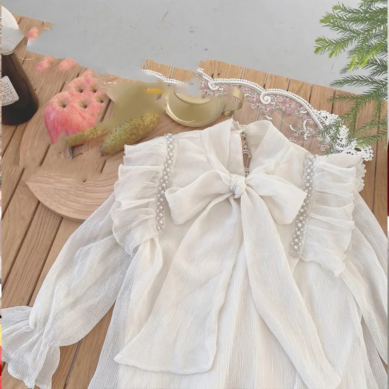 2-6Y Baby Girls Long-sleeved Dresses Children Kids Girls Bowknot Princess Dresses Fairy Outwear