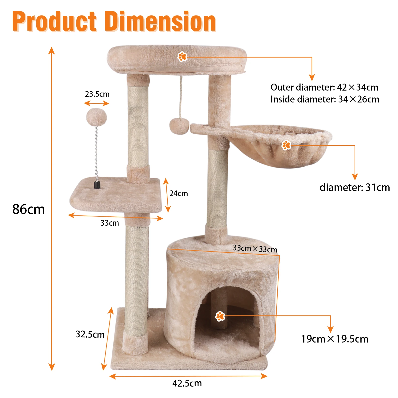 Cat Tree Climbing Tower Multi-level Cat Scratching Tree Cat Toy with Home Cats Cat Furniture Entertainment