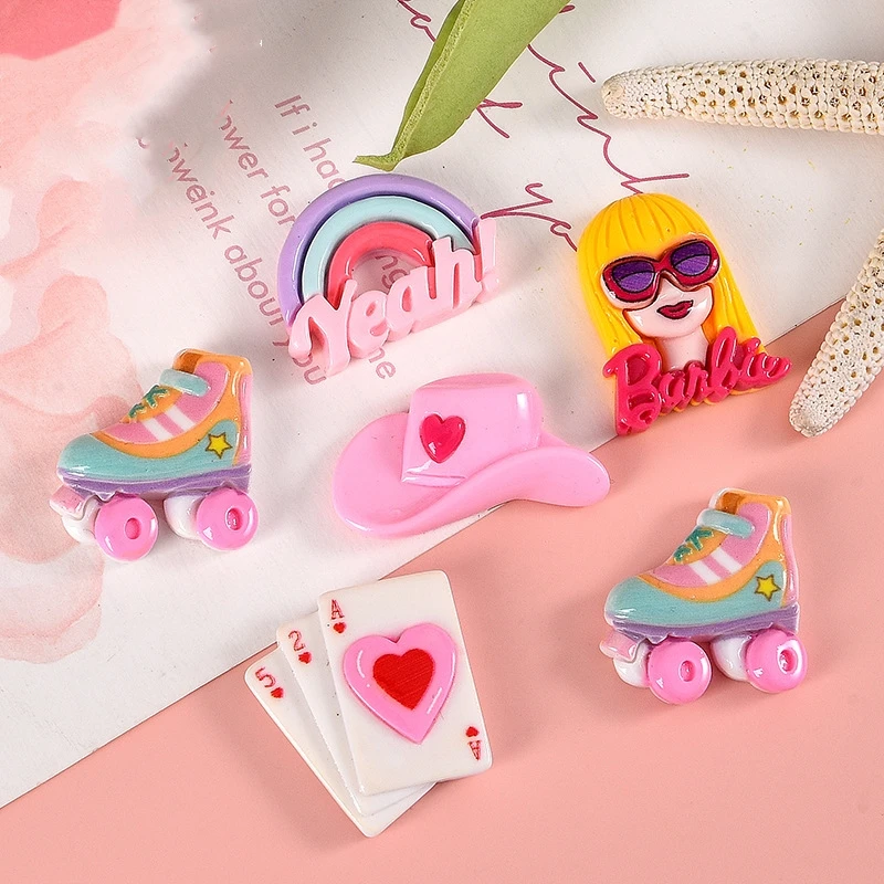 

20pcs New Modern Girl Resin Crafts Accessories DIY Christmas Decoration Charm Cute Pink Hat Skate Poker Rainbow Ornaments