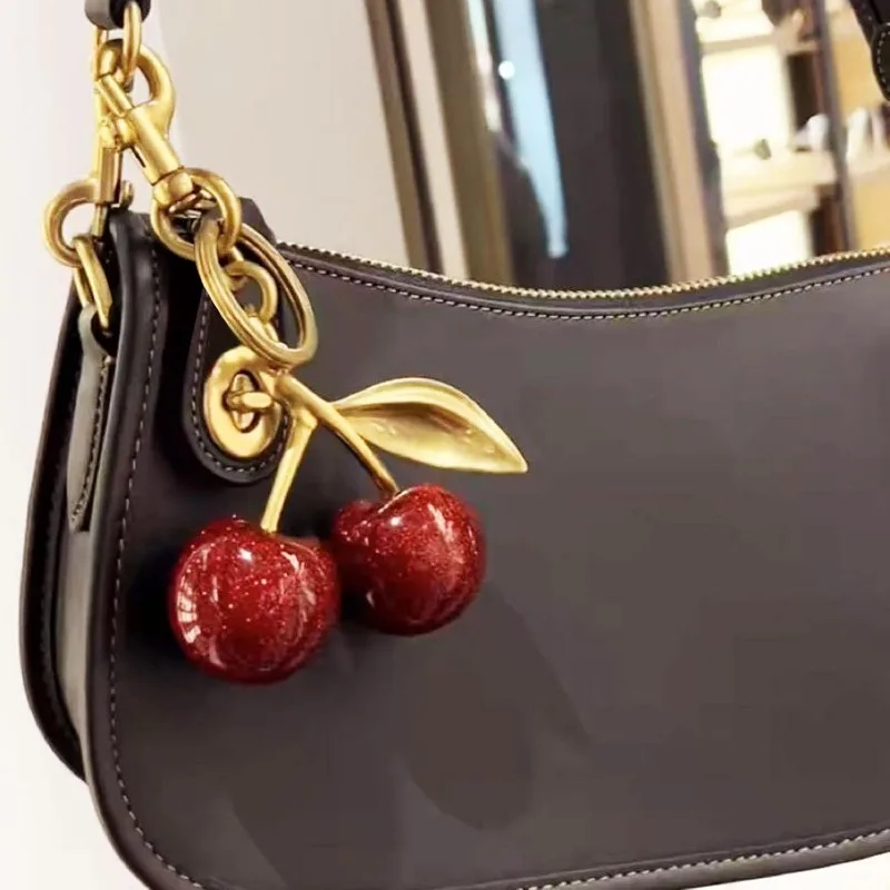 AICQREI Glitter Cherry Keychain - Cute Purse Charm & Bag Accessory, Hypoallergenic Steel With Resin Cherries, Gift For Women 4 thumbnail image