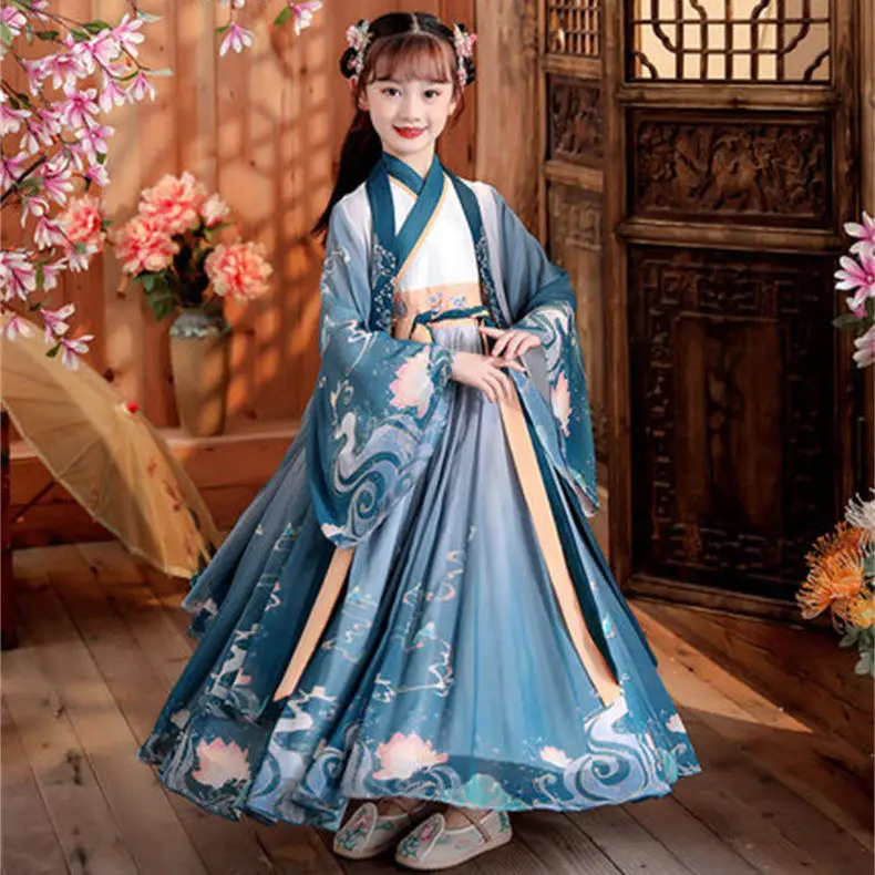 

Hanfu girl autumn costume ancient costume Chinese style long sleeved dress little girl Tang costume autumn and winter