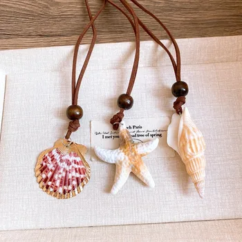 Collane con ciondolo conchiglia stella marina conchiglia oceanica per donna Collana con catene per clavicola con corda regolabile Gioielli per le vacanze al mare V 1