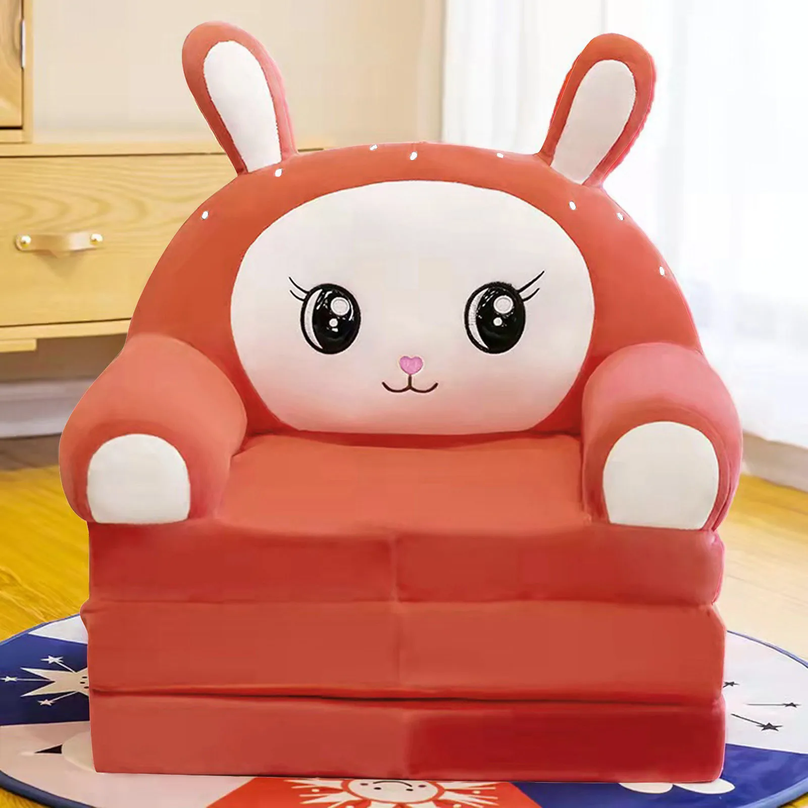 Without Liner Filler Plush Foldable Kids Sofa Backrest Armchair 2 In 1 Foldable Cartoon Lazy Sofa Flip Bed Living Room