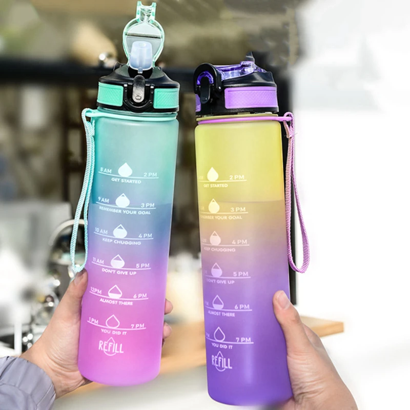 

1000ml Water Bottle Sport Water Bottle With Time Marker Leakproof Bottles Drinking Outdoor Travel Bottle Gym Fitness Jugs