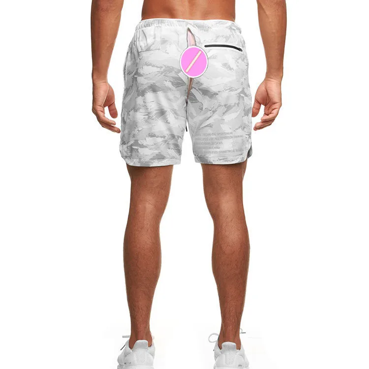 Invisible Open Crotch Pants Outdoor Sex Shorts Men's Summer Quick-Drying Beach Casual Pants Male Print Fitness Sweatpants Plus