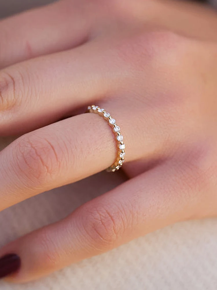925 Sterling Silber Einfachheit Klassische 2 MM Zirkon Perle Rand Ring Für Frauen, Verlobung, Hochzeit Luxus Hohe Qualität Edlen schmuck – Detail 5