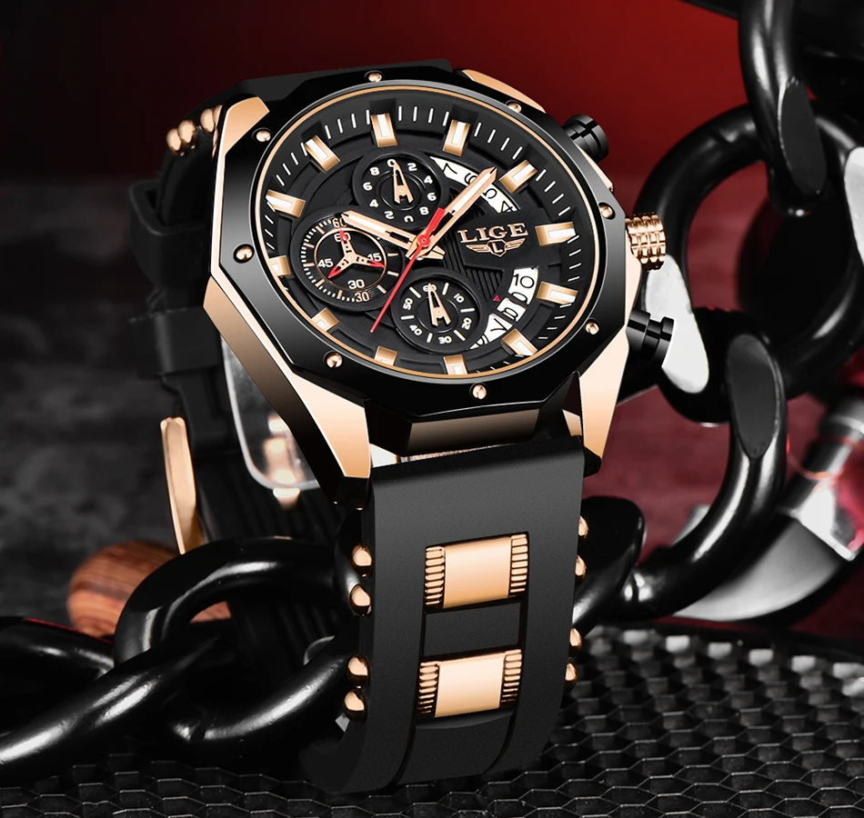 LIGE Orologio Uomo Cronografo Al Quarzo - Impermeabile 3 ATM, Cinturino In Pelle Morbida, Calendario, Acciaio Inox, Regalo