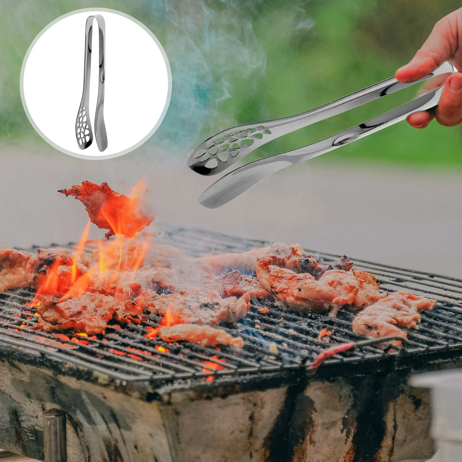 

2 Pcs Small Tongs Cooking Grilling Metal Steak Outdoor Barbecue Clip Stainless Steel