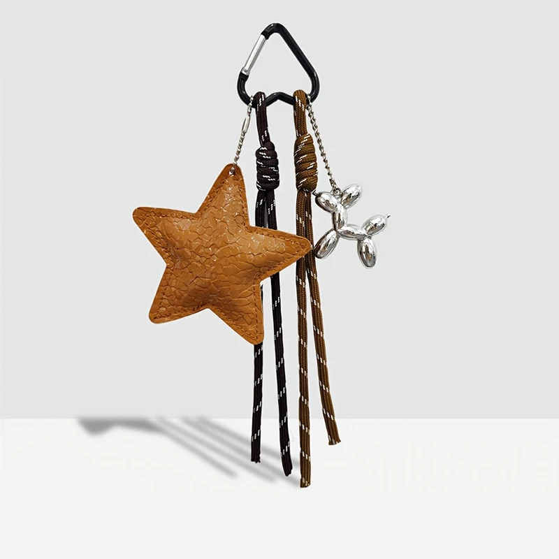 New Leather Star Bag Charm Cute Balloon Dog Decorative Keychain Fashion Braided Rope Bag Hanging Accessorie
