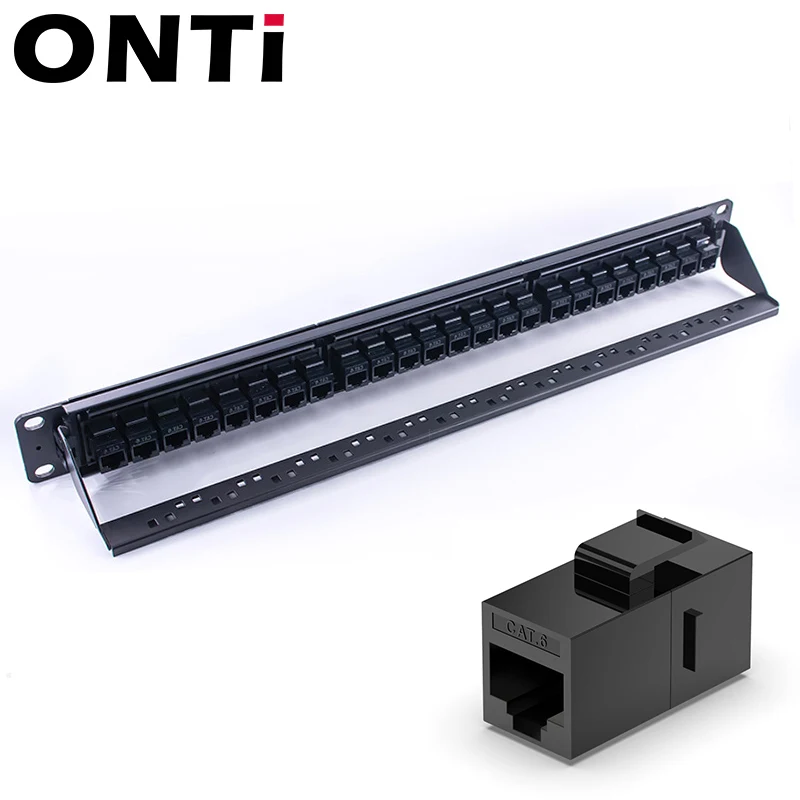 24 Port CAT6 Through Coupler Patch Panel RJ45 Network Cable 19in 1U with Back Bar Rackmount  CAT6A UTP Keystone Jack